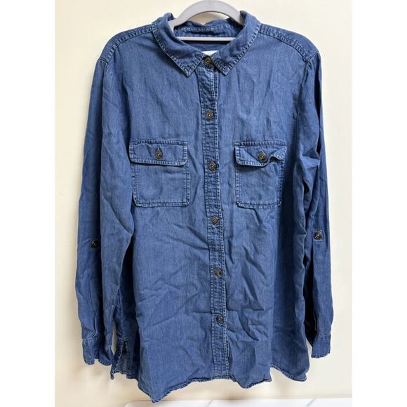 Charter Club Women's Denim Button Down Shirt Large Long Sleeve Chambray - Picture 1 of 3